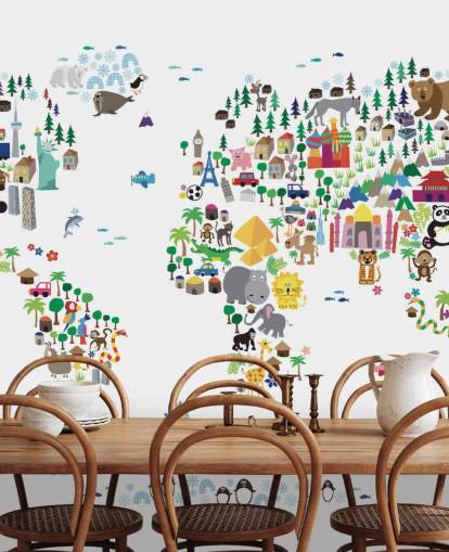 Mural de papel pintado Animal Map of the World Mural de papel pintado Animal Map of the World