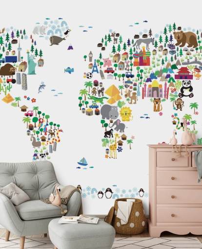 Animal Map of the World wallpaper mural Animal Map of the World wallpaper mural