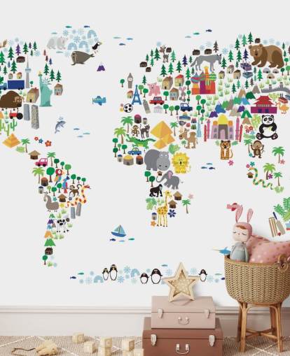 Tapeten-Wandbild „Tierkarte der Welt“