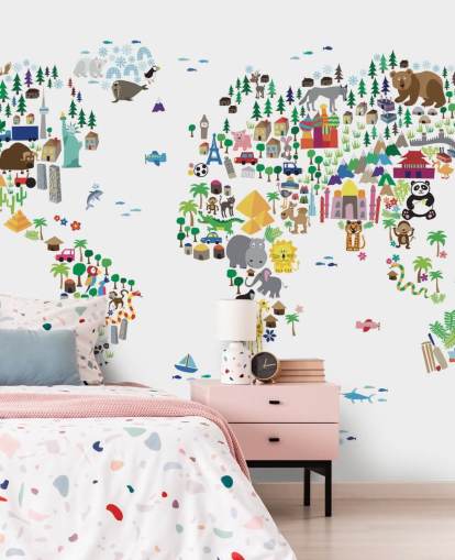 Mural de papel de parede Animal Map of the World Mural de papel de parede Animal Map of the World