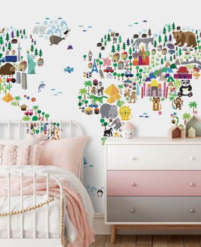 Mural de papel de parede Animal Map of the World