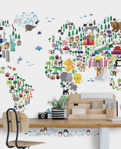 Animal Map of the World wallpaper mural Animal Map of the World wallpaper mural
