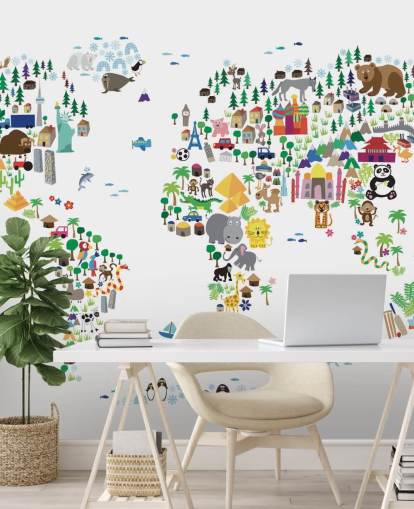 Animal Map of the World wallpaper mural Animal Map of the World wallpaper mural