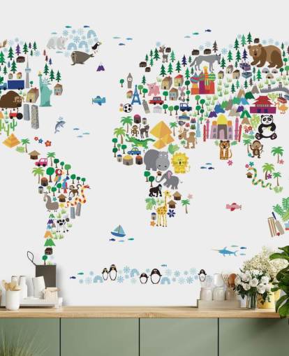 Papier peint Carte des animaux du monde
