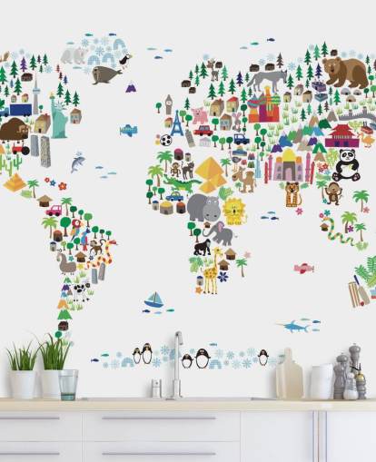 Mural de papel de parede Animal Map of the World