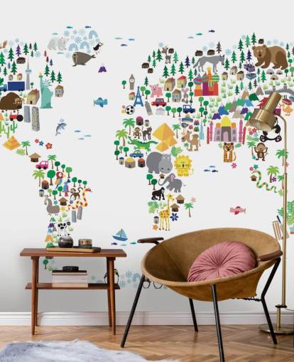 Animal Map of the World wallpaper mural