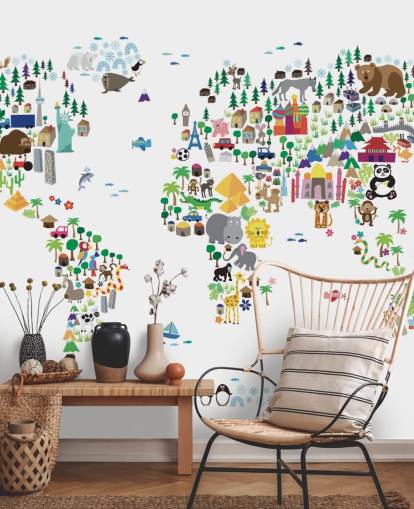Mural de papel pintado Animal Map of the World Mural de papel pintado Animal Map of the World