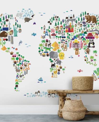 Animal Map of the World wallpaper mural