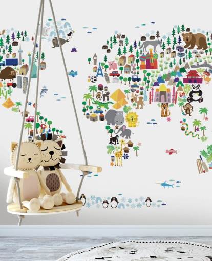 Mural de papel de parede Animal Map of the World
