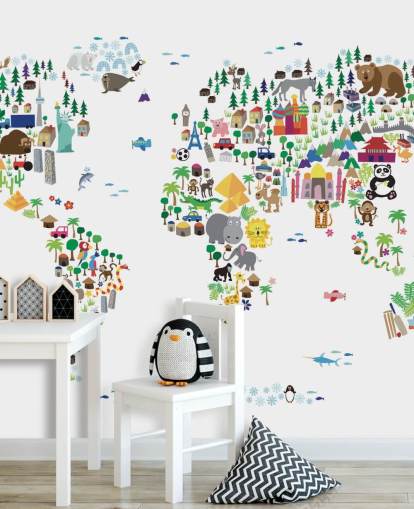 Mural de papel pintado Animal Map of the World