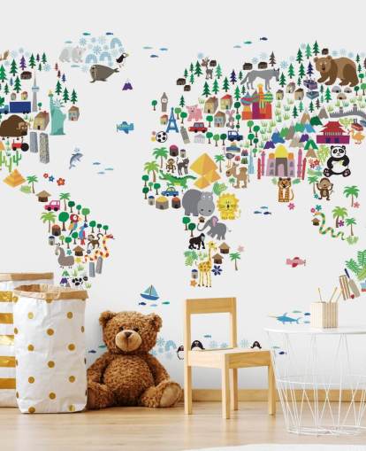 Mural de papel de parede Animal Map of the World Mural de papel de parede Animal Map of the World