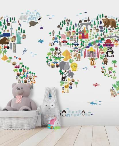 Animal Map of the World wallpaper mural