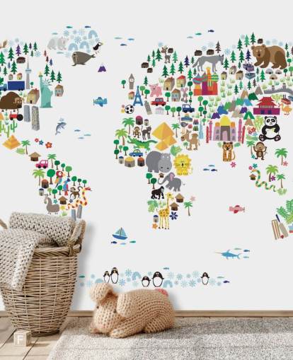 Animal Map of the World wallpaper mural