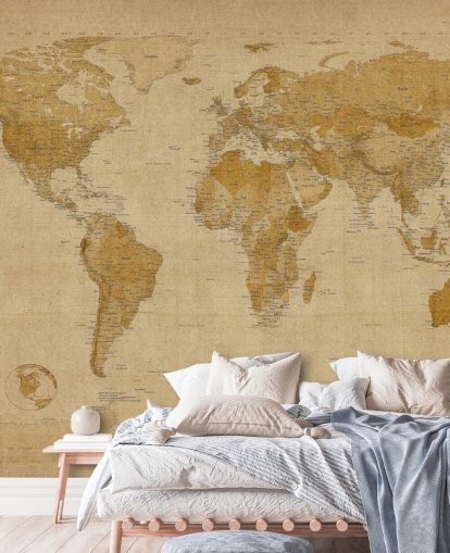 antique world map mural