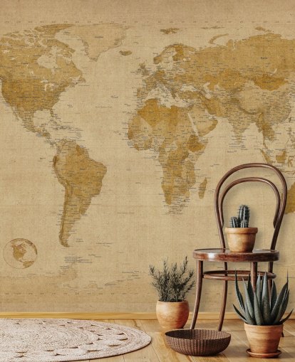 antique world map mural