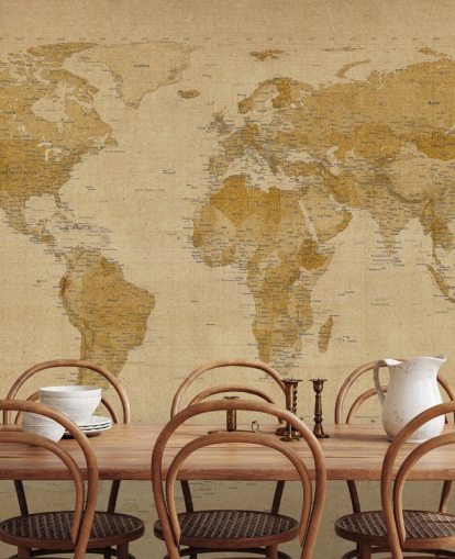 mural antiguo de un mapa del mundo