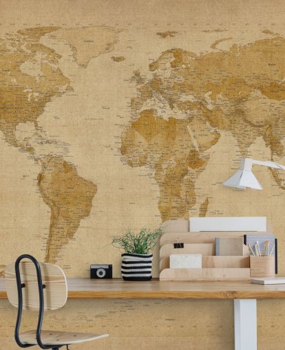 antique world map mural