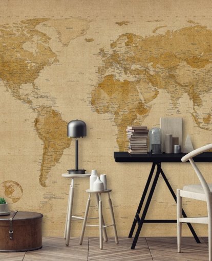antique world map mural