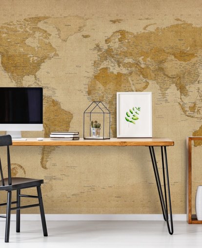 antique world map mural