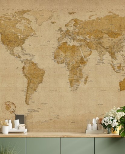 antique world map mural
