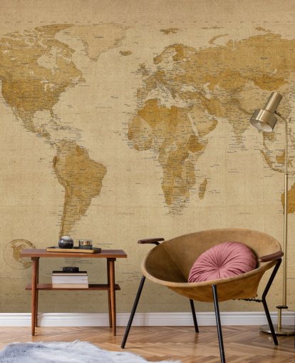 antique world map mural