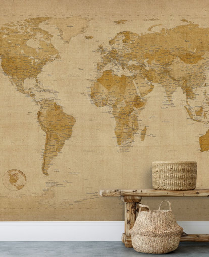 antique world map mural