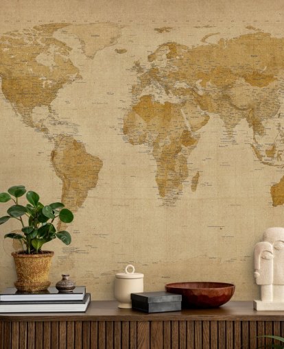 antique world map mural