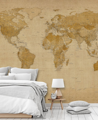 antique world map mural