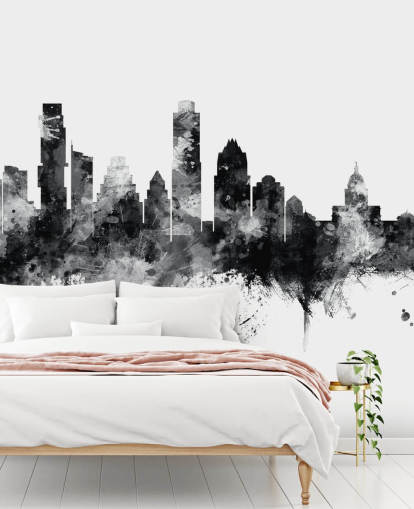 Austin, Texas Skyline-Wandbild in Schwarz und Weiß