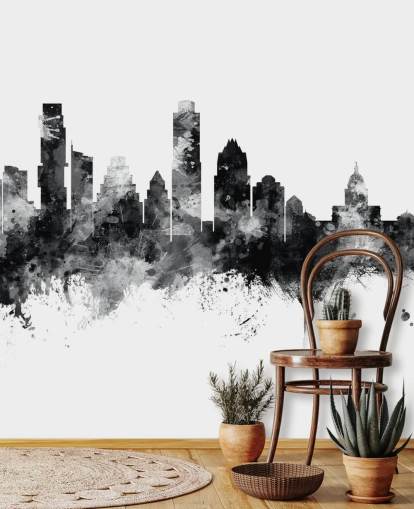 Austin, Texas Skyline murale in bianco e nero