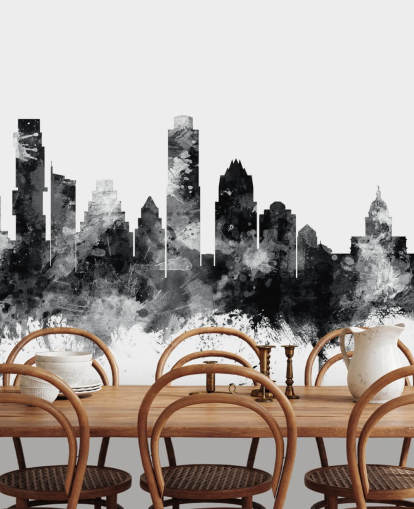 Austin, Texas Skyline murale in bianco e nero