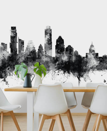 Austin, Texas Skyline murale in bianco e nero