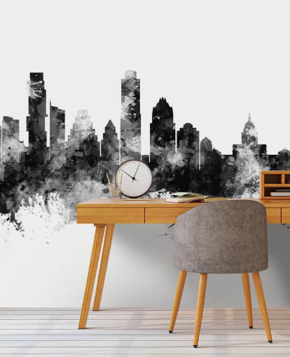 Austin, Texas Skyline-Wandbild in Schwarz und Weiß
