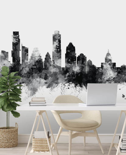 Mural Skyline de Austin, Texas, em preto e branco Mural Skyline de Austin, Texas, em preto e branco