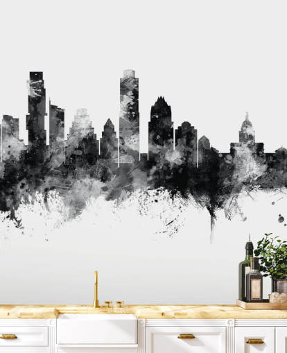 Austin, Texas Skyline-Wandbild in Schwarz und Weiß