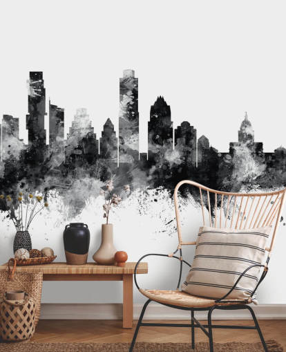 Austin, Texas Skyline-Wandbild in Schwarz und Weiß Austin, Texas Skyline-Wandbild in Schwarz und Weiß