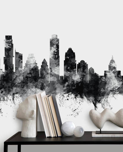 Austin, Texas Skyline veggmaleri i svart og hvitt Austin, Texas Skyline veggmaleri i svart og hvitt