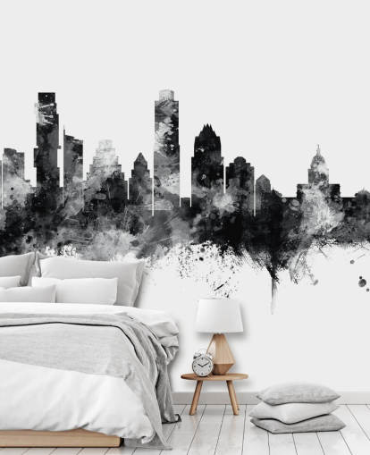 Austin, Texas Skyline mural in black and white Austin, Texas Skyline mural in black and white