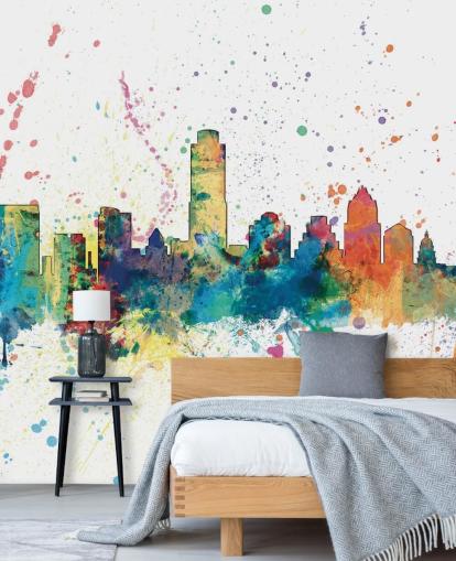 austin texas skyline veggmaleri med malingssprut austin texas skyline veggmaleri med malingssprut
