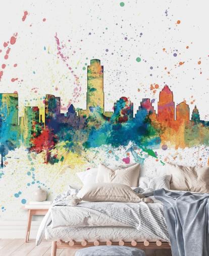 austin texas skyline muurschildering met verfspetter