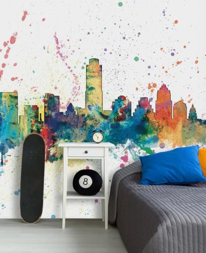 austin texas skyline mural with paint splatter austin texas skyline mural with paint splatter