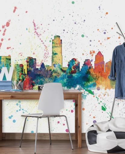 austin texas skyline muurschildering met verfspetter austin texas skyline muurschildering met verfspetter