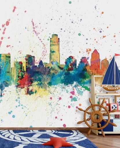 austin texas skyline mural with paint splatter austin texas skyline mural with paint splatter