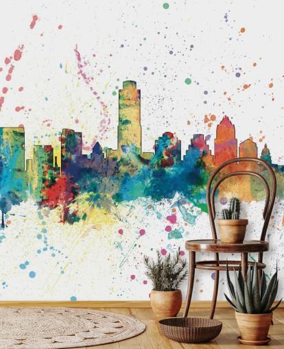 austin texas skyline mural with paint splatter austin texas skyline mural with paint splatter