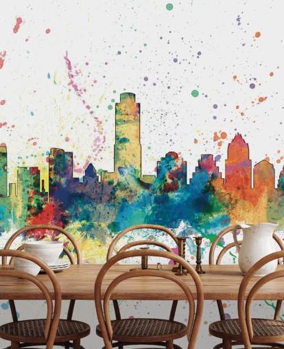 austin texas skyline mural with paint splatter