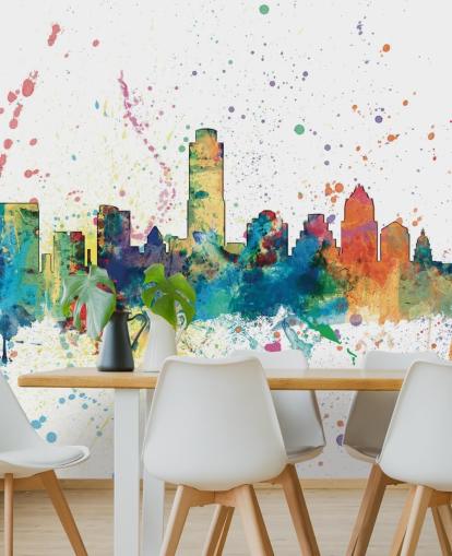 austin texas skyline mural with paint splatter austin texas skyline mural with paint splatter