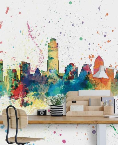 austin texas skyline mural with paint splatter