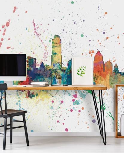 austin texas skyline mural with paint splatter