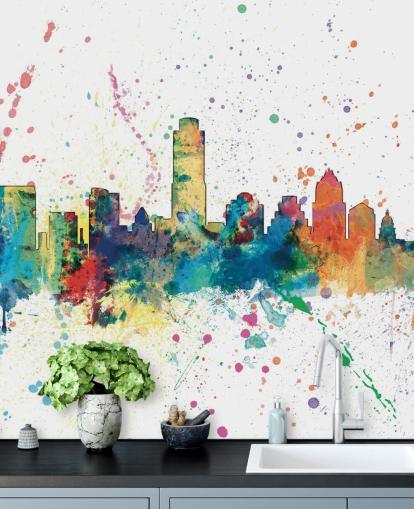 austin texas skyline veggmaleri med malingssprut austin texas skyline veggmaleri med malingssprut