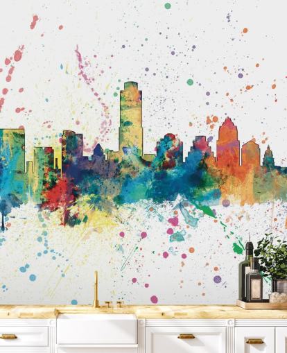 austin texas skyline mural with paint splatter